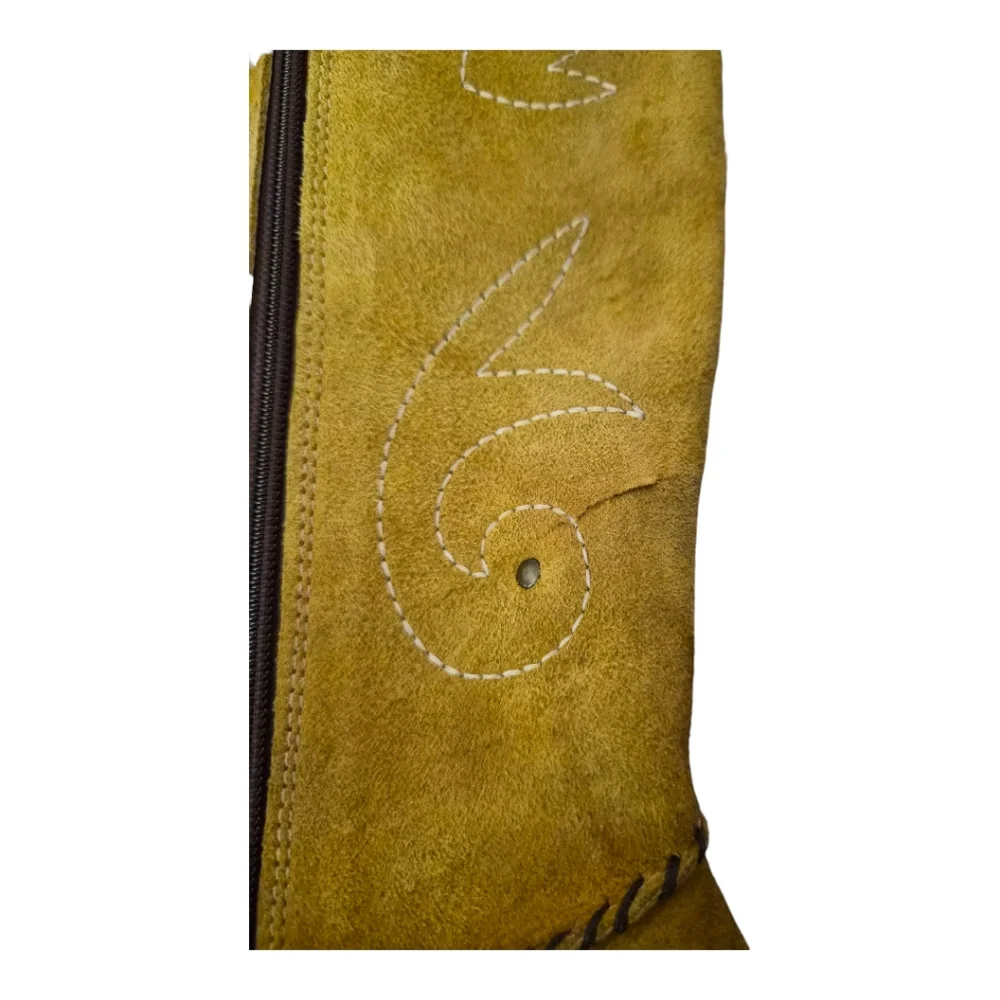 Progetto Women’s Leather Suede Knee High Boots Mustard Yellow Embroidered Wester